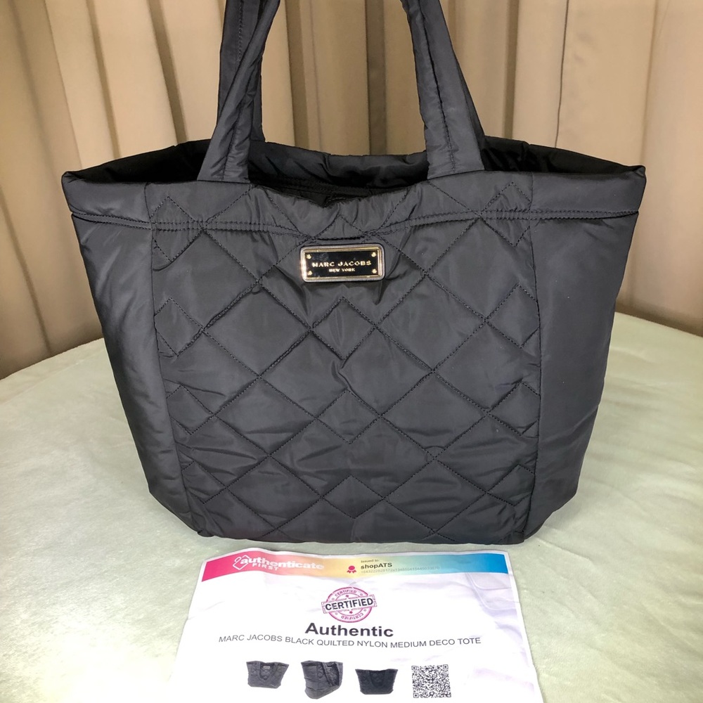 Marc Jacobs New York Black Quilted Nylon Deco Carryall Large Tote Bag